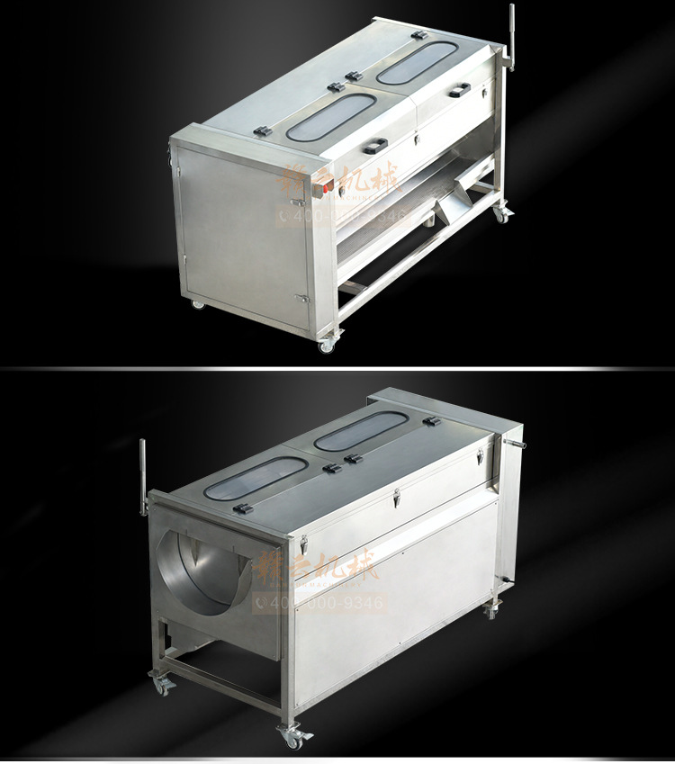 大容量毛輥清洗去皮機(jī)，機(jī)身304不銹鋼設(shè)計(jì)，符合食品機(jī)械加工食品衛(wèi)生要求(圖9)