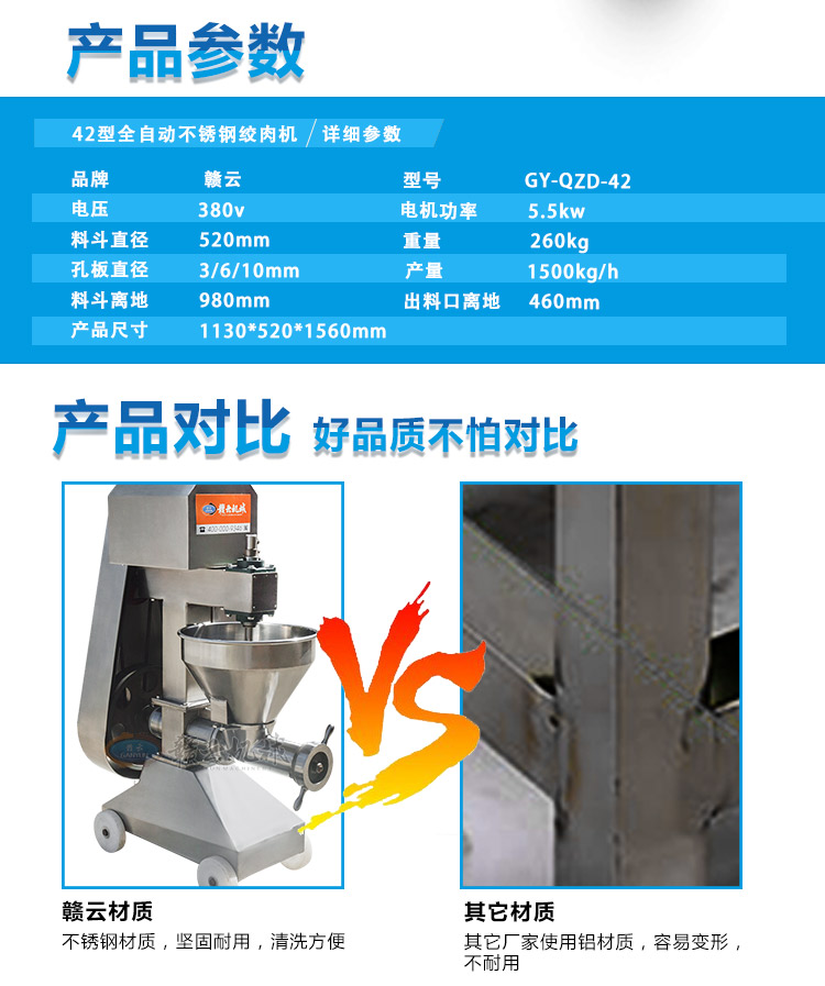 贛云牌42型全自動不銹鋼絞肉機技術(shù)參數(shù)圖片價格廠家直銷(圖6)